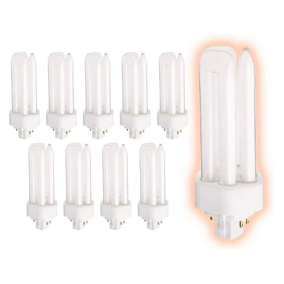 26 Watt CFL Light Bulbs | 4 Pin GX24Q-3 Base 4100K Cool White | 26W High Output 1800 Lumens | Triple Tube Compact Fluorescent Light Bulbs Plug-in | Long Term Care Lighting | 10 Pack by