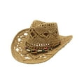 thumbnail image 5 of Shadoumai Cowgirl Hat for Women Men Western Cowboy Hat Woven Hollow Out Wide Brim Sun Hat with Chin Strap, 5 of 5