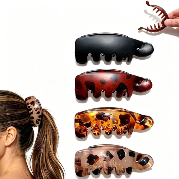 Women's 4 Non-slip Banana Hair Clip, Retro-Chic Leopard Print Pattern and Miniature Ponytail Claw Clip, Perfect for Ponytails Buns Everyday Styling