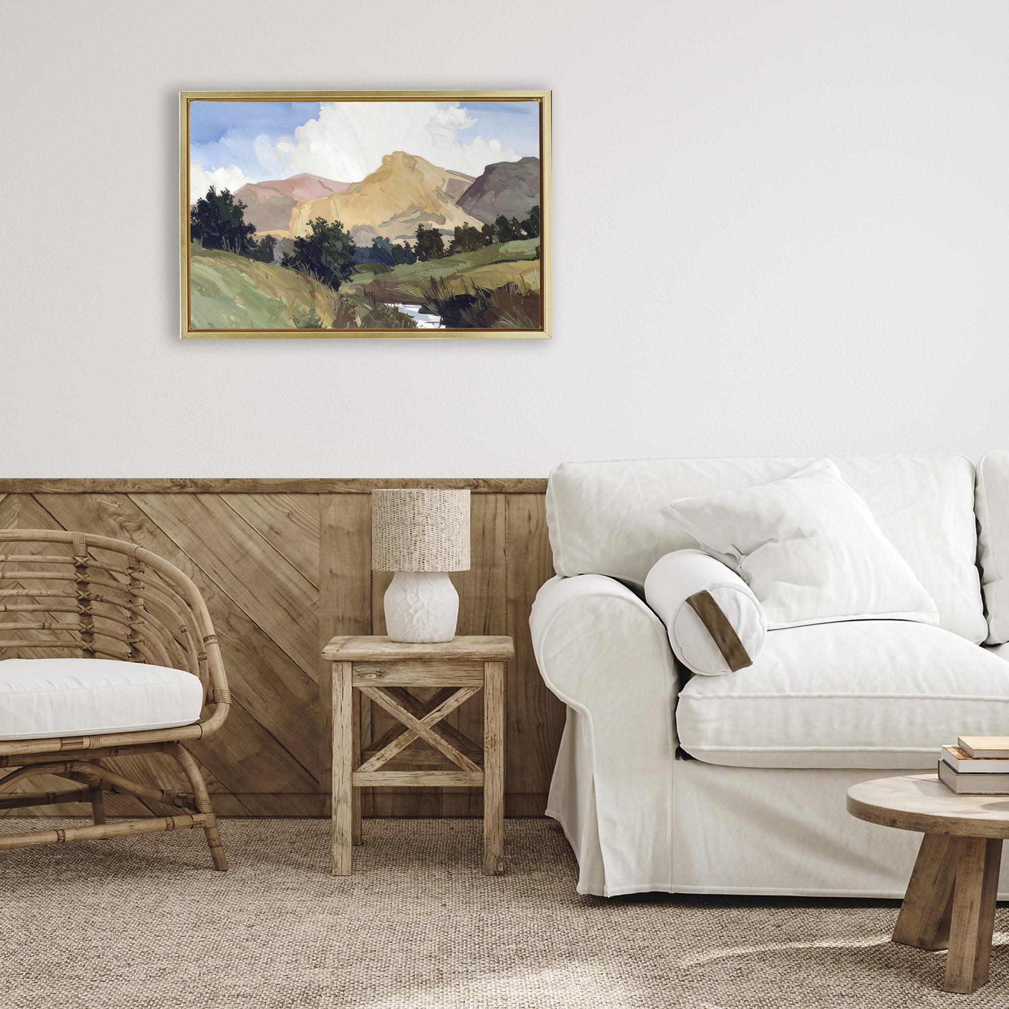 Stupell Industries River Mountain Divide Gold Framed Floater Canvas Wall Art, design by Alonza Saunders