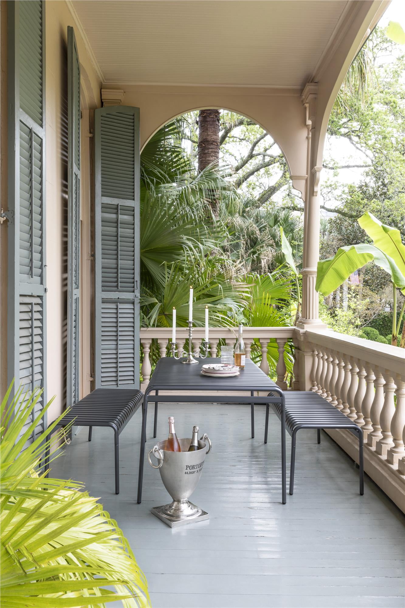 Novogratz Poolside Gossip, Ola All-Steel Table and Bench Set, Charcoal