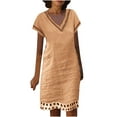 thumbnail image 1 of Jusqu'à 65 % de Réduction! Robes de Mode d'Été pour Femmes 2024 Grande Taille Coton Lin Couleur Unie Robe en Dentelle Soluble dans l'Eau Manches Courtes Col en V Longueur Genou, 1 of 5