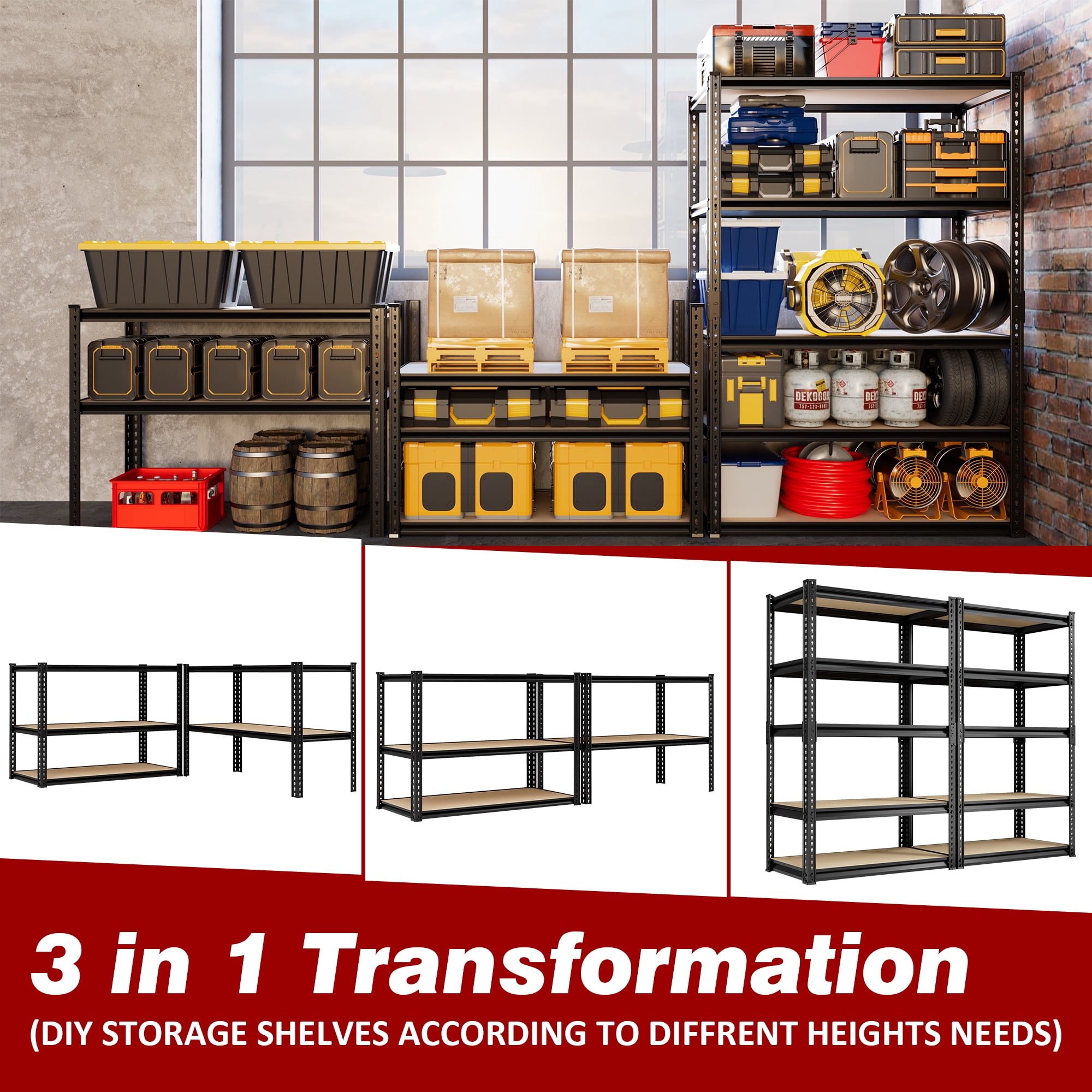 Garage Storage Shelves, 5 Tier Adjustable Shelving for Garage, Basement, Warehouse, Commercial, Easy Assemble, 12" W x " 60H x 28" D