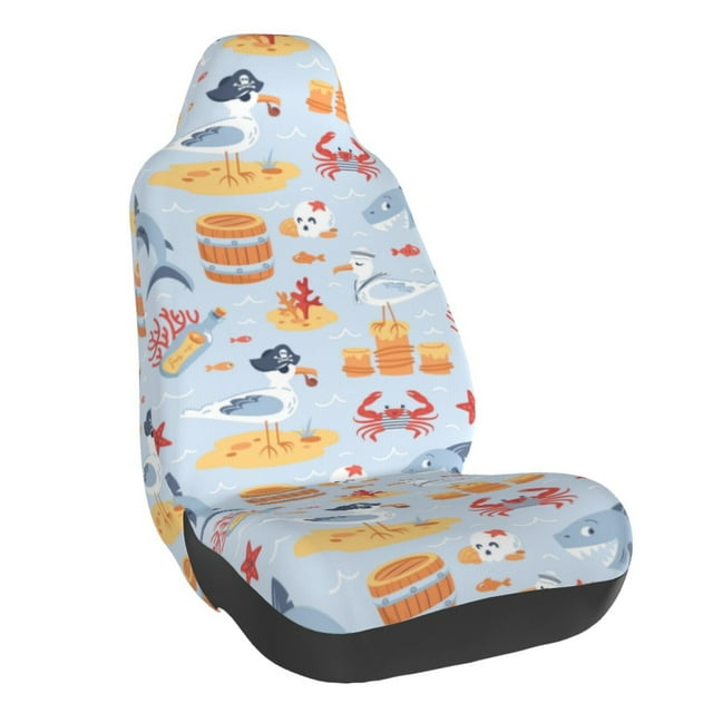 Wukai Cute Shark Full Set Car Seat Covers with Soft Padding Universal Auto Front Seats Protector and Cushion Mat