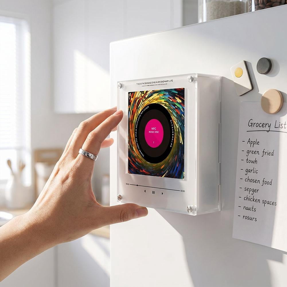 Retro NFC Music Fridge Magnets Set, 9 PCS Programmable Vinyl Record Player Stickers, Auto-Play Personalized Mini Music Box for Home & Office Gifts
