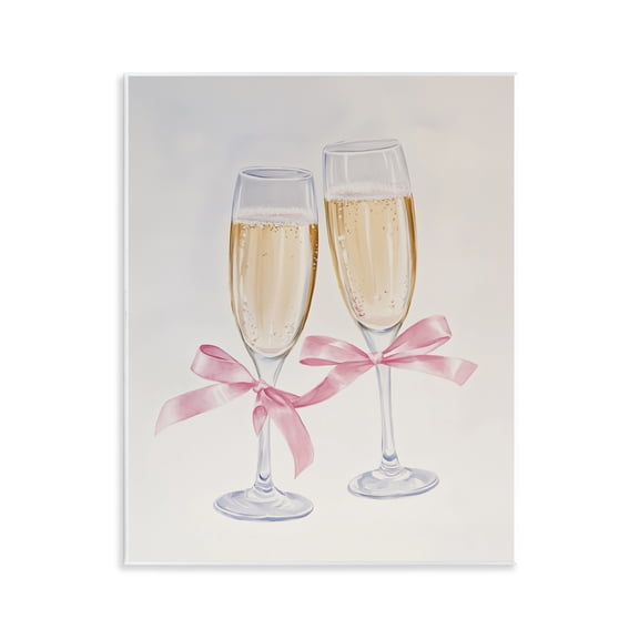 Stupell Industries Chic Bow Champagne Glasses Food & Beverage Painting Unframed Art Print Wall Art, 11 x 14