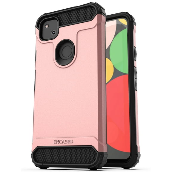 Encased Google Pixel 4a Case (2020 Scorpio Armor) Military Grade Rugged Phone Protective Cover (Rose Gold)