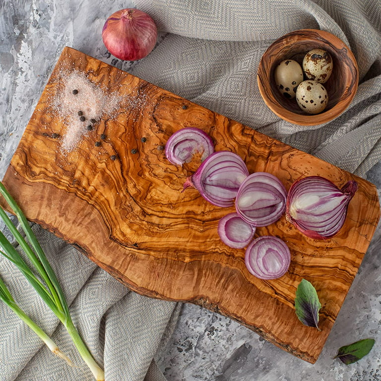 Forest Decor Olive Wood Large Cutting Board with Live Edge - 15.8x11.8x0.8  Natural Wooden Kitchen Chopping Board for Meat