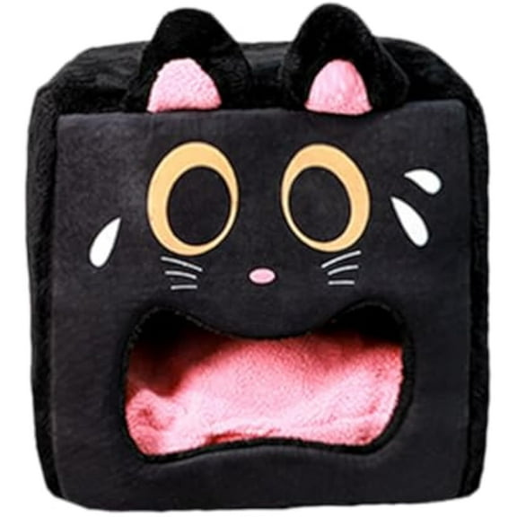 Cat Bed, Plush Pet Sleeping Tent with Soft Cushion and Enclosed Shape, Indoor Cat Bed with Soft Texture for Living Room Home Apartment Farmhouse Garage Winter Warmth Comfort(Black,L)