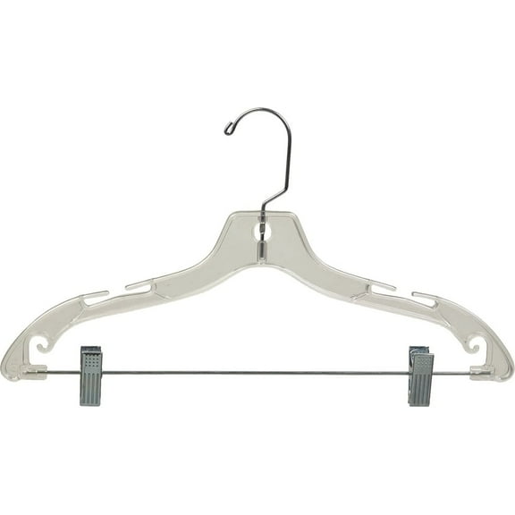 International Hanger Plastic Junior Combo Hanger, Clear Finish with Chrome Hardware, Box of 100