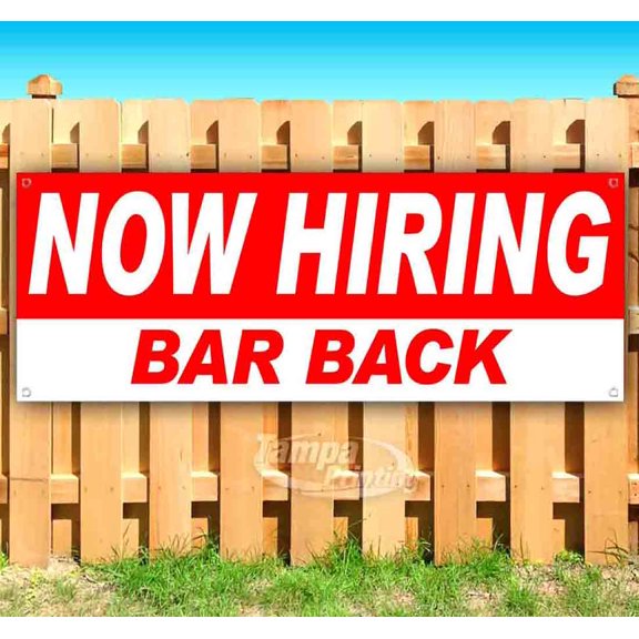 Now Hiring Bar Back 13 oz Vinyl Banner With Metal Grommets