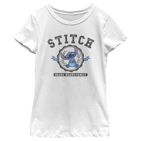 Girl's Lilo & Stitch Ohana Means Family Collegiate Graphic Tee White X Small