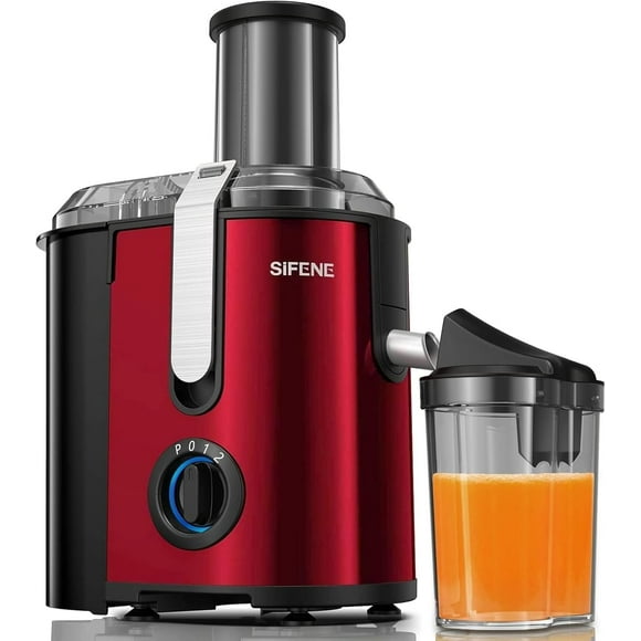 SiFENE Extracteur Centrifuge 800 W, Grande Ouverture 3,2 Pouces, 3 Vitesses, Nettoyage Facile, Acier Inoxydable, Rouge