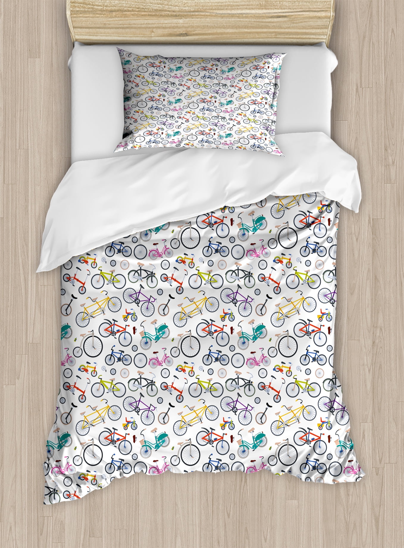 Bicycle Duvet Cover Set, Retro Style Colorful Bicycles of All Styles