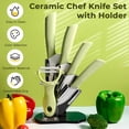 thumbnail image 3 of Peniguingy Ceramic Knife Set, 6 Piece Ceramic Cooking Knife Set with Holder,Ceramic Kitchen Chef Knife Ultra sharp Set,Vegetable Fruit Peeler, Rust Proof & Stain Resistant, Ergonomic Handles (Green), 3 of 7