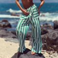 thumbnail image 2 of Women's Striped Wide Leg Pants with Pockets, Casual Elastic Drawstring Waist Palazzo Trousers, Summer Loose Fit Boho Long Pants, 2 of 8