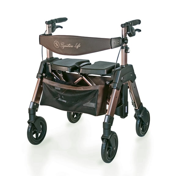 Signature Life Elite Travel Rollator Heavy Duty, Bariatric Mobility Rollator, Extra Wide 500 lbs, Folding Walker with Seat, Champagne Gold