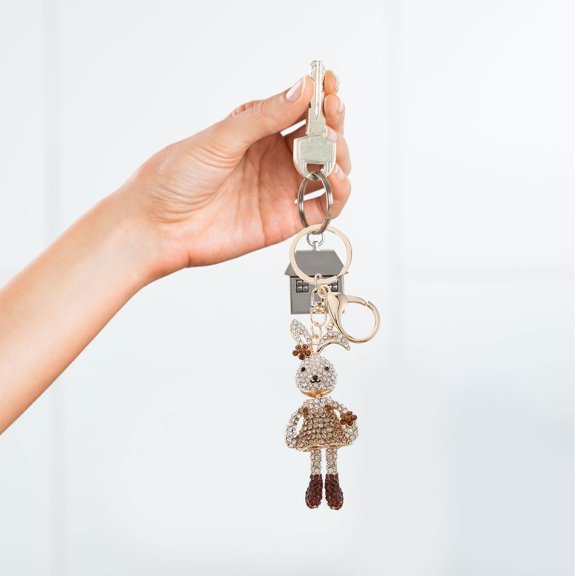 TEHAUX Rabbit Shape Key Chain with Rhinestone for Decor Zinc Alloy Coffee Color Portable Pendant