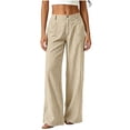 thumbnail image 4 of Women's Wide Leg Linen Pants Striped Printed High Waist Straight Leg Pants Dressy Casual Linen Trousers with Pockets, 4 of 6