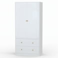 thumbnail image 3 of Lumiinofami Armoire Wardrobe Closet, Tall Wardrobe Cabinet with 2 Fluted Doors and 2 Storage Drawers, Hanging Rod Closet for Bedroom, White, 3 of 9