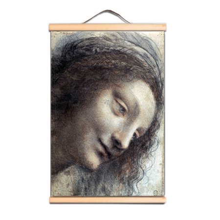 Head of the Virgin Famous Vintage Oil Painting - Leonardo da Vinci Antique Hanging Canvas Print Art Scroll Painting Wall Art Banner For Living Room Office Christ Church Gallery Home Decor,Multicolor