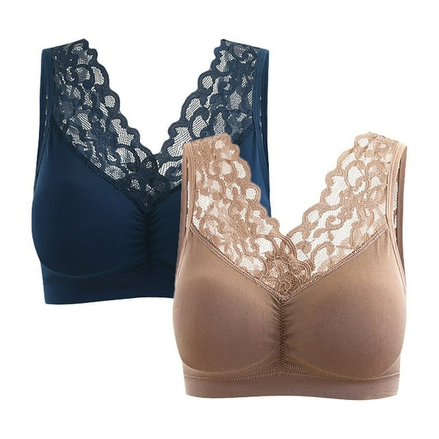 2PC Women‘s Comfortable Large Size Underwear For The Middle And Elderly Thin Back Bra Gathered Without Steel Rings