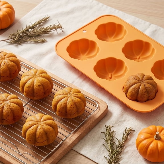 geerera Fall Silicone Baking Mold, Pumpkin Shaped Cake Pan with Autumn Motifs, Non-Stick DIY Soap & Chocolate Mold for Thanksgiving Holiday Kitchen Crafts