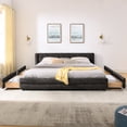 thumbnail image 2 of King Upholstered Bed Frame with Storage Drawers, Modern Platform Bed with Soft Chenille Headboard, Dark Gray Fabric Bed with Under Bed Storage, No Box Spring Needed, 2 of 8