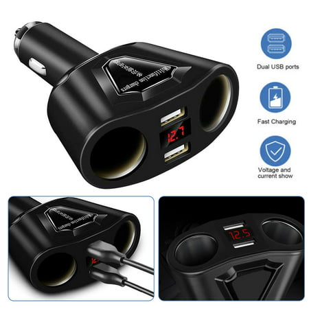 2 Socket Cigarette Lighter Splitter, TSV 120W Cigarette Lighter Adapter, Car Charger with Dual USB Ports 3.1A Outport for GPS/Dash Cam/Phone/Pad