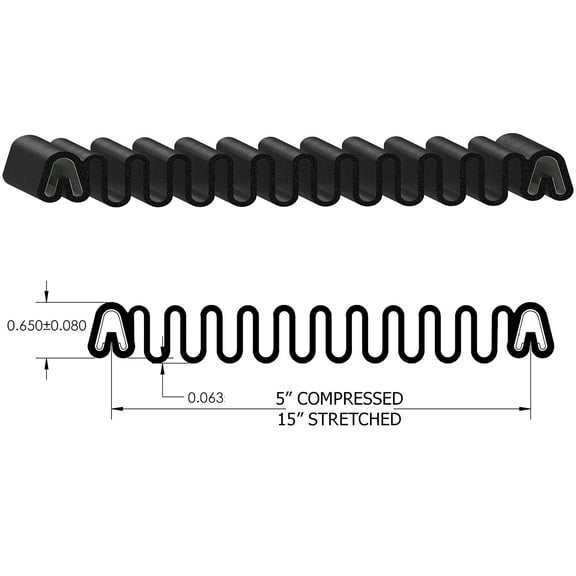 Gordon Glass® Slider to Slider Accordion Boot Seal, 5" Compressed, 15" Stretched - 25 ft | Spring clips are facing the same direction