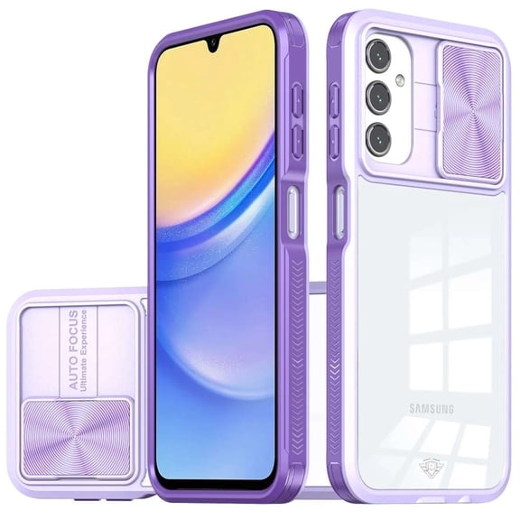 Compatible with Samsung Galaxy A15 5G Case, Full Body Protection Polycarbonate TPU Silicone Hybrid Shockproof Protective Cover (Sliding Camera Lens Cover) - Lavender Purple