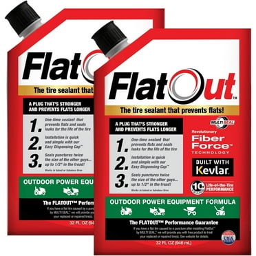 FlatOut Tire Sealant, Outdoor Power Equipment Formula with Valve Core Tool, 32oz (2 Pack)