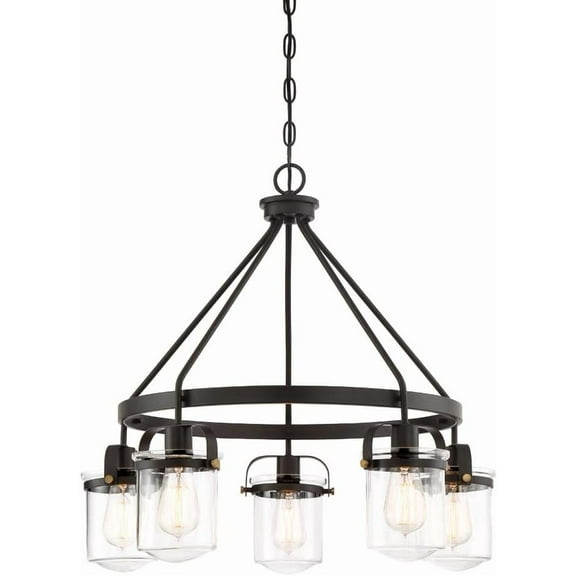 Jaxon 5-Light Oil Rubbed Bronze Industrial Wagon Wheel Chandelier for Dining Areas with No Bulbs Included
