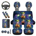 thumbnail image 6 of Binienty Galaxy Frog Car Seat Covers Full Set with Steering Wheel Cover 15 Inch Comfortable Armrest Pad Keychain Coasters Stretchable Headrest Covers Seat Belt Pads Car Decor Accessories, 6 of 8