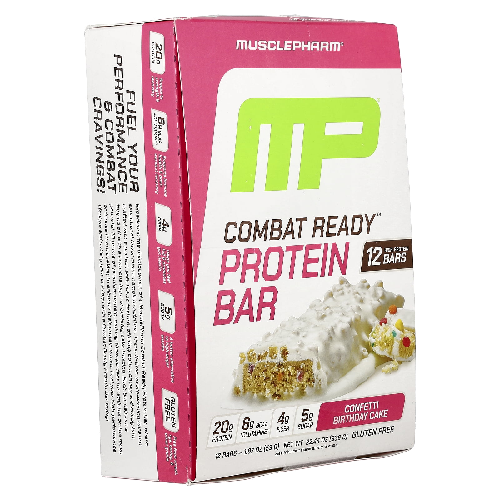 MusclePharm Combat Ready™ Protein Bar, Confetti Birthday Cake, 12 Bars, 1.87 oz (53 g) Each