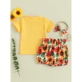 thumbnail image 5 of JYYYBF Baby Girl Summer Outfits Letter Print Short Sleeve T-Shirts Tops Sunflower Print Shorts Headband 3Pcs Clothes Set, 5 of 7