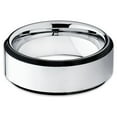 thumbnail image 2 of Tungsten Wedding Band Silver Tungsten Ring Tungsten Carbide Ring 8mm Black Edges Men and Women Comfort Fit, 2 of 3