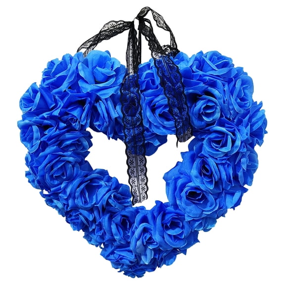 Blue Navy Valentines Day Wreath Heart Shaped Artificial Rose Decorative Wreath Front Door Decorations Layout Props