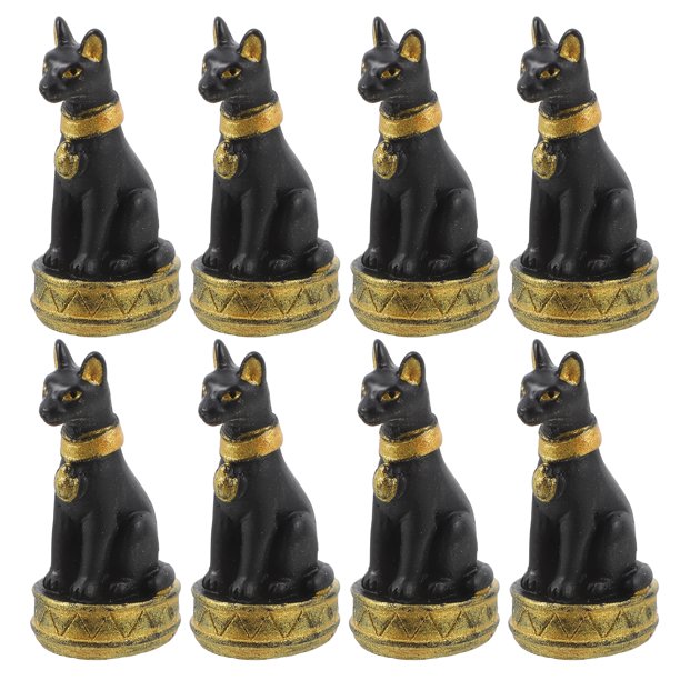 8 estatuas de gatos egipcios en miniatura, pequeñas figuras de resina, adorables gatitos decorativos, figuras de animales pequeños, gatos en miniatura para decoración de jardines