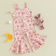 thumbnail image 6 of Douhoow Toddler Girls Easter Jumpsuits Kids Sleeveless Rabbits Eggs Print Jumpsuits Long Flare Pants, 6 of 9