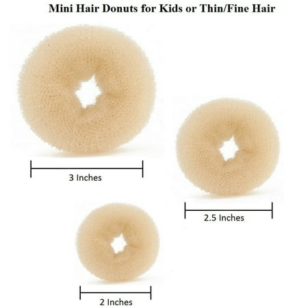 Beaute Galleria - Bundle 3 Pieces Mini Hair Donuts Bun Maker Ring Style Mesh Chignon Ballet Dance Sock Bun Updo for Kids or Thin Fine Hair