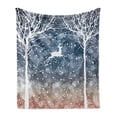 thumbnail image 1 of Christmas Soft Flannel Fleece Throw Blanket, Dreamy Display Deer Animal Poinsettia International Holiday Graphic, Cozy Plush for Indoor and Outdoor Use, 60" x 80", Blue and White, by Ambesonne, 1 of 6