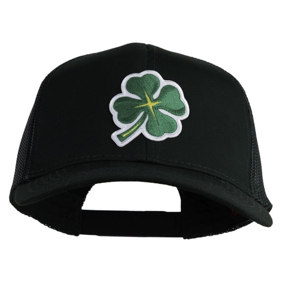Four Leaf Clover Patched Solid Cotton Twill Mesh Prostyle Cap - Dark Green OSFM