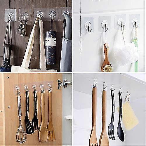 50 ganchos adhesivos transparentes para pared de cocina con acero inoxidable