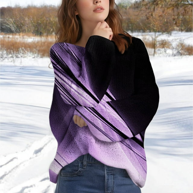 Chandail Décontracté Grande Taille pour Femmes, Tricot à Manches Longues Col Rond, Blouse Chaude d'Hiver