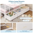 thumbnail image 4 of L-shaped Triple Bunk Bed for 3, Twin Over Twin Size Metal Bunk Beds with 9 Storage Drawers and LED Lights, Metal 3 Bed Bunk Beds with Open Shelves, Pegboard and Ladder, White, 4 of 8