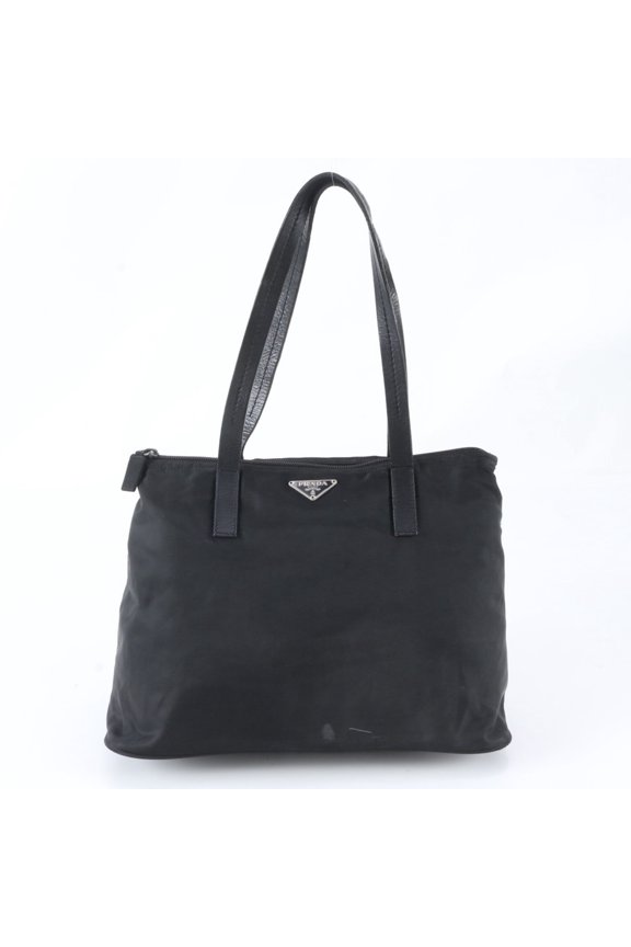 Pre-Owned Prada Tessuto Nylon Triangle Logo Leather Tote Bag Handbag Shoulder Black Women's