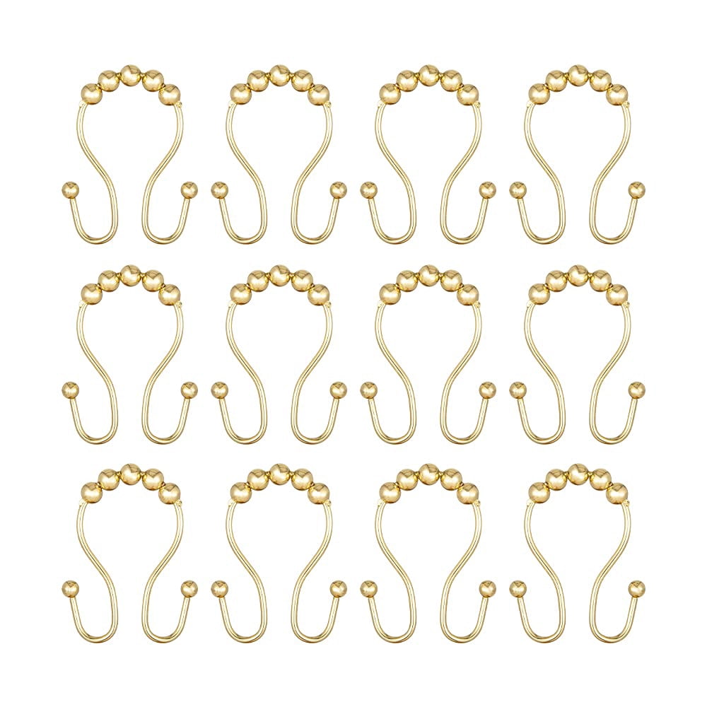 Utopia Alley Shower Hooks - Double Shower Curtain Rings for Bathroom - Rust Proof Shower Curtain Hooks for Shower Curtain or Liner - Set of 12, Gold
