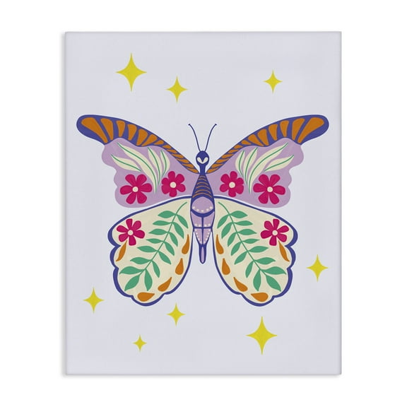 Stupell Industries Free Spirit Floral Butterfly Animals Painting Wrapped Canvas Art Print Wall Art, 16 x 20