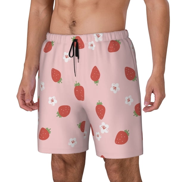 Fotbe Hand Drawn Strawberry Traje de Baño para Hombre – Shorts de Natación de Secado Rápido con Forro y Bolsillos-X-Large